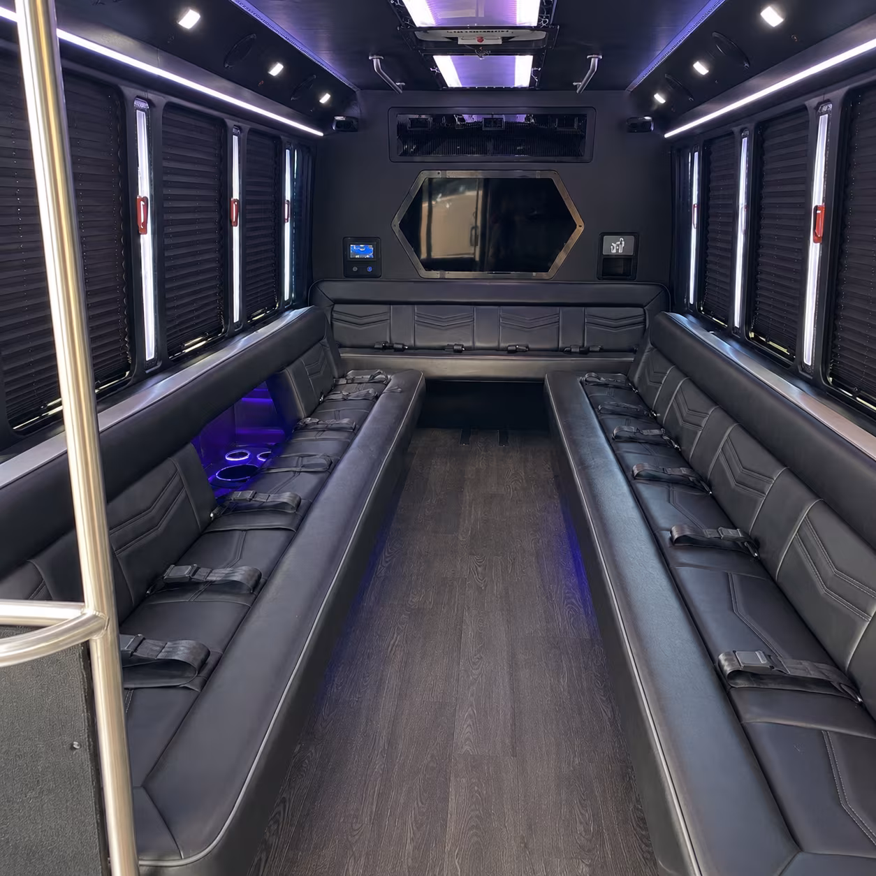 utica 18 passenger party bus interior