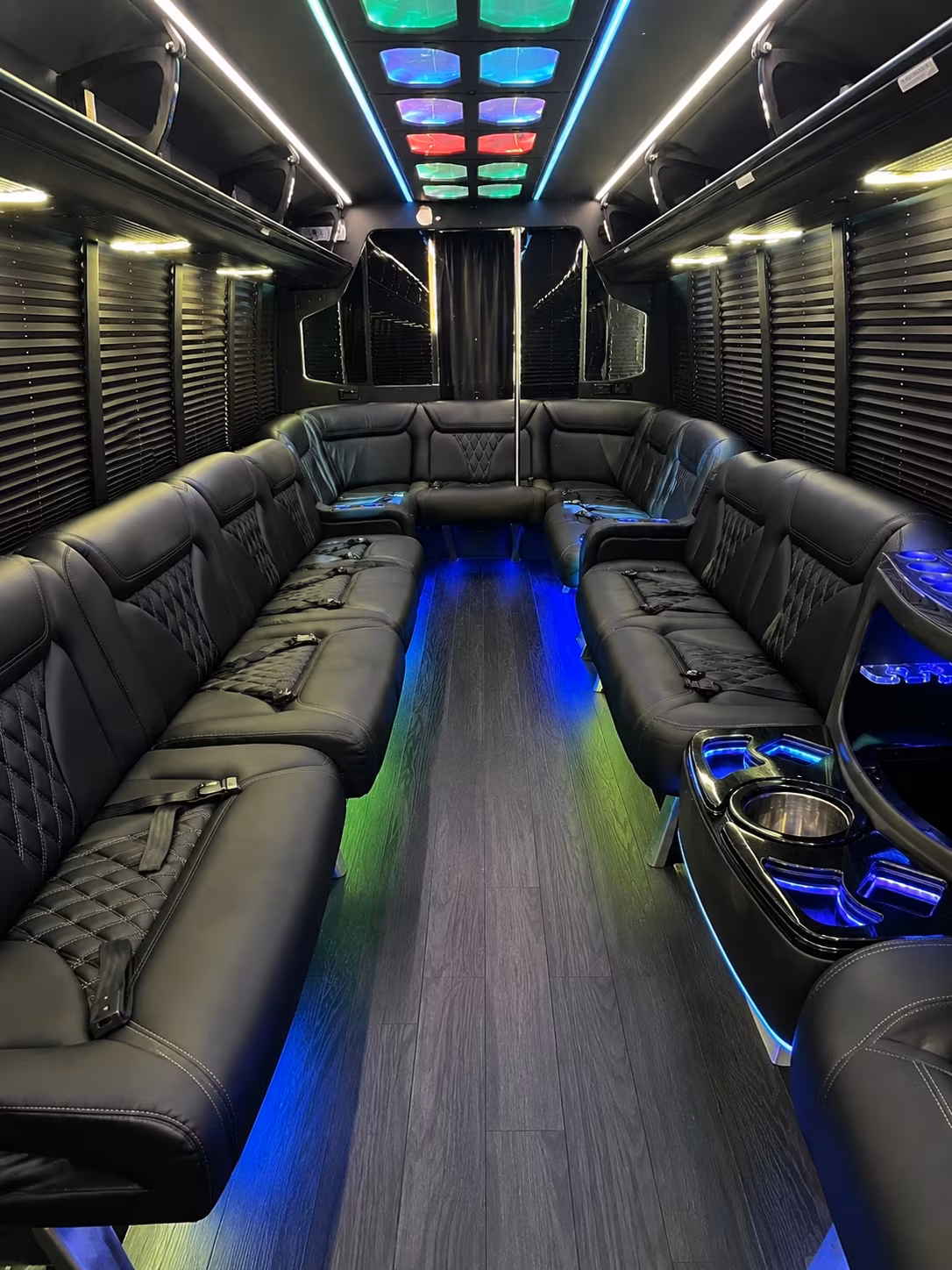 utica 20 passenger party bus interior
