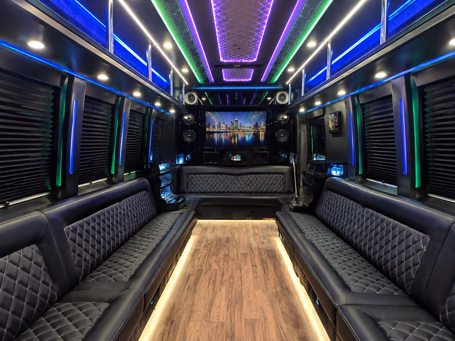 utica 25 passenger party bus interior