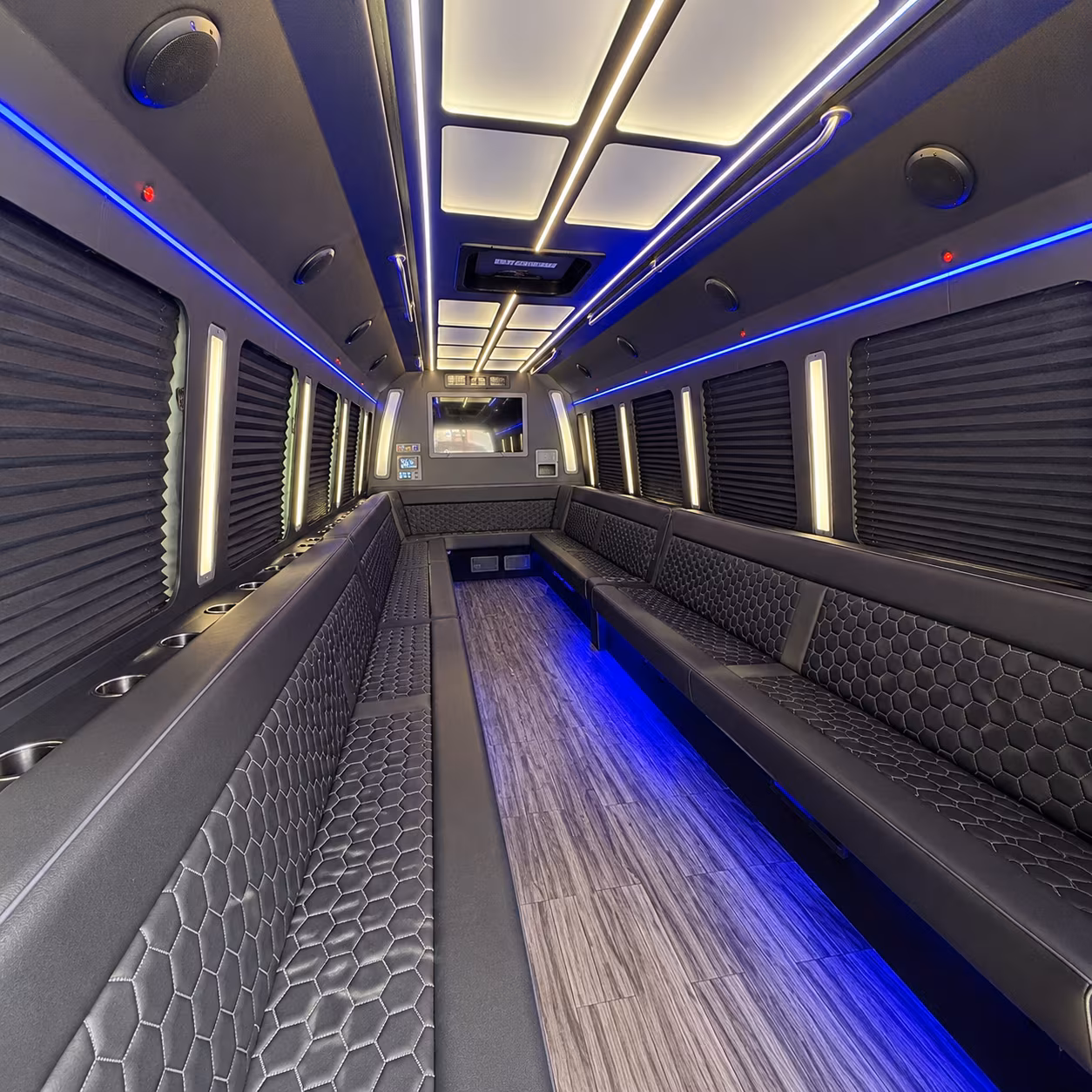 utica 30 passenger party bus interior