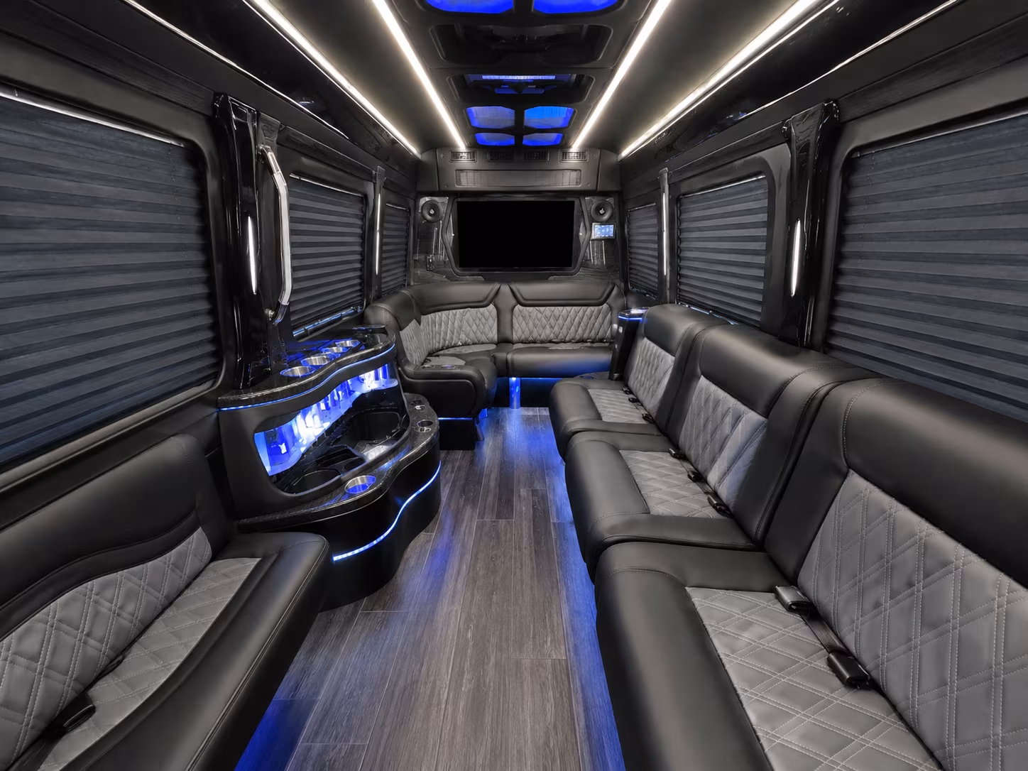 utica 40 passenger party bus inside