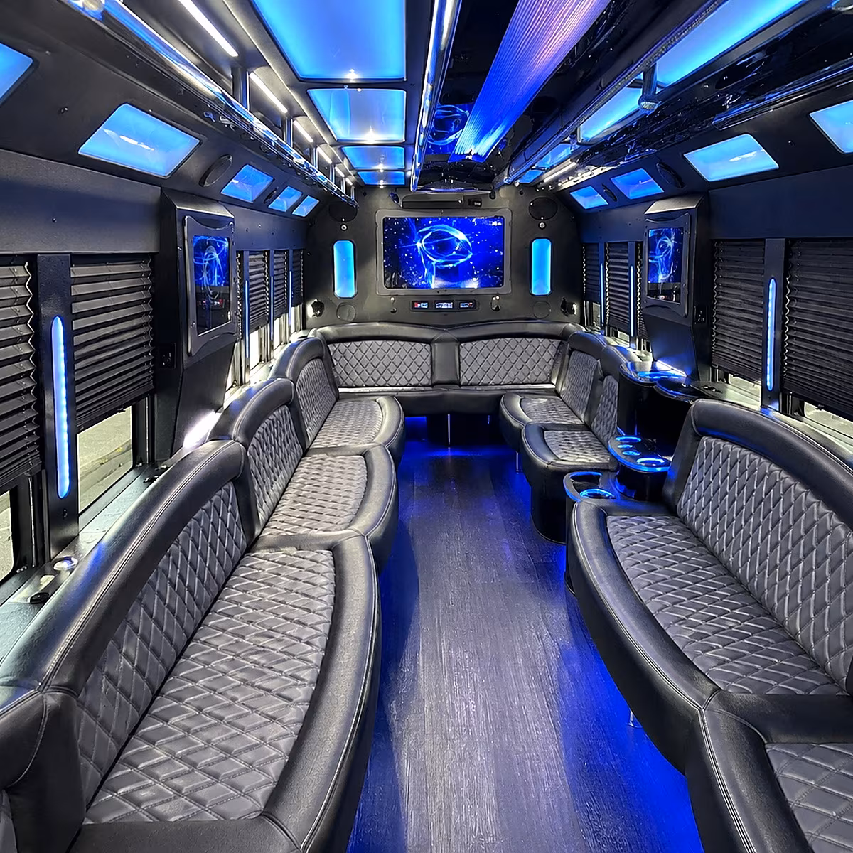 utica 50 passenger party bus interior