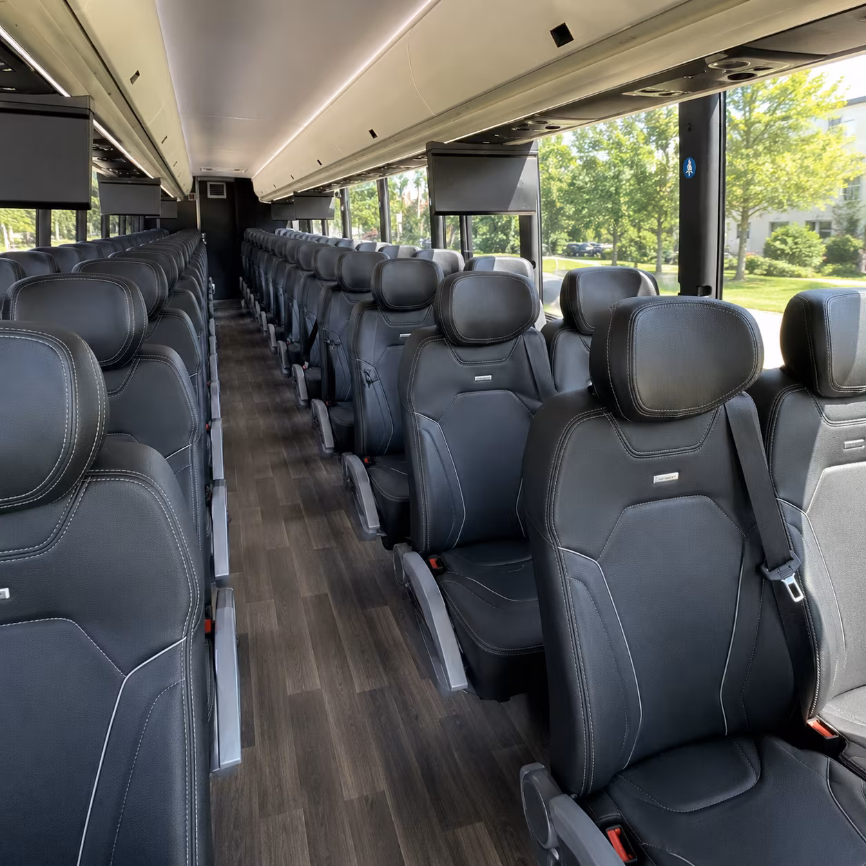 utica 56 passenger charter bus inside